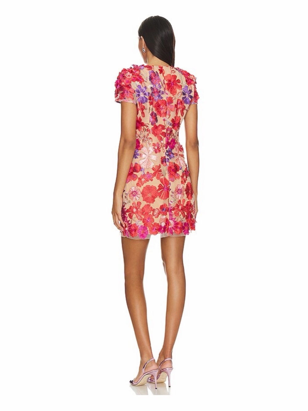 NWT Elliatt Performance Floral Appliqué Mini Dress Red Nude Size Small - Picture 9 of 11